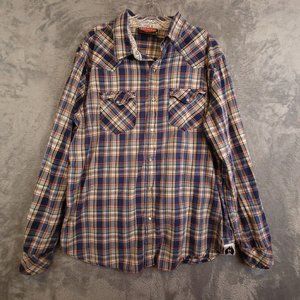 Mambo Australia Mens Shirt Western Pearl Snap Long Sleeve Pockets Plaid Multi XL